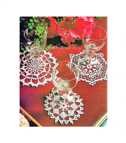 Vintage Crochet Pattern Christmas Snowflake Drink Coasters PDF Instant Digital Download Holiday Bar Table 3 Designs Cotton Thread 4"-6"