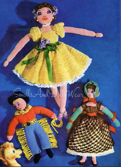 Vintage Crochet Pattern Pretty Ballerina Doll Cowboy Doll Soft Amigurumi Toys PDF Instant Digital Download Cotton Thread