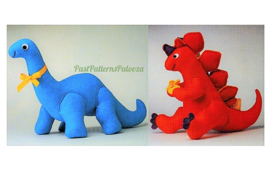 Vintage Sewing Pattern Felt Fabric Dinosaur Soft Sculpture Toy Dolls 26" Brontosaurus 14" Stegosaurus PDF Instant Digital Download