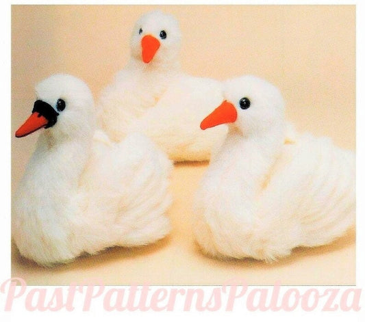 Vintage Sewing Pattern 12" White Swan Soft Sculpture Plush Toy Fluffy Fake Fur Fabric PDF Instant Digital Download Stuffed Plush Water Bird