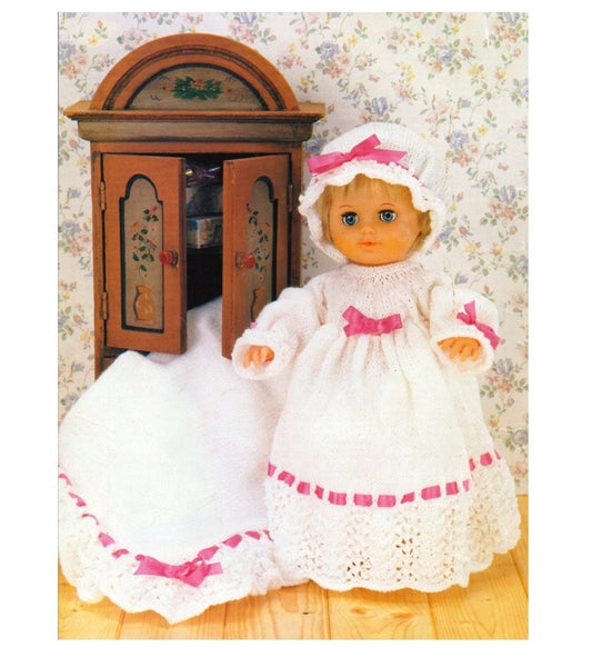 Vintage Knitting Pattern Doll Clothes Nightgown Sleep Cap Shawl 12-14 15-18 19-22 Inch Dolls PDF Instant Digital Download DK