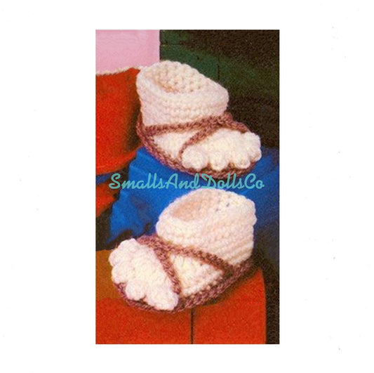 Vintage Crochet Pattern Cute Barefeet Feet Sandals Baby Booties Popcorn Stitch Toes PDF Instant Digital Download Novelty Funny Bootees 5 Ply