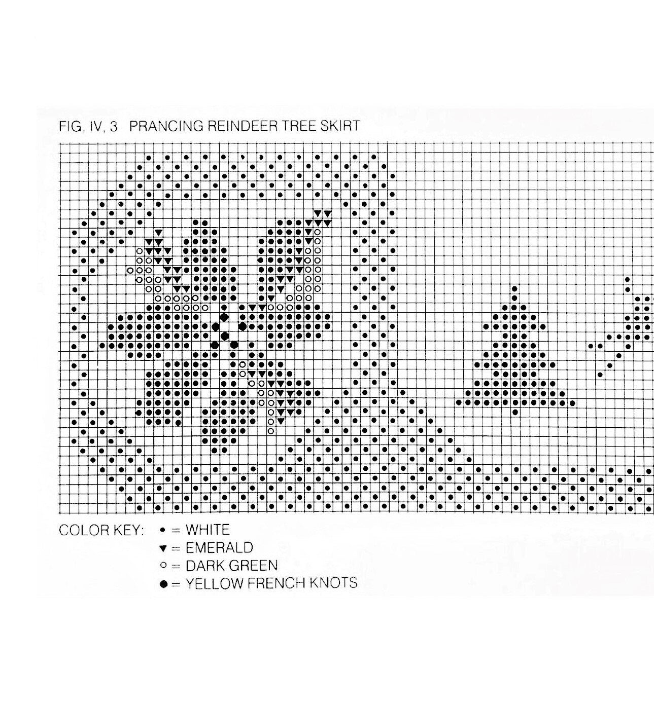 Vintage Cross Stitch Sewing Pattern Square Reindeer Christmas Tree Skirt PDF Instant Digital Download