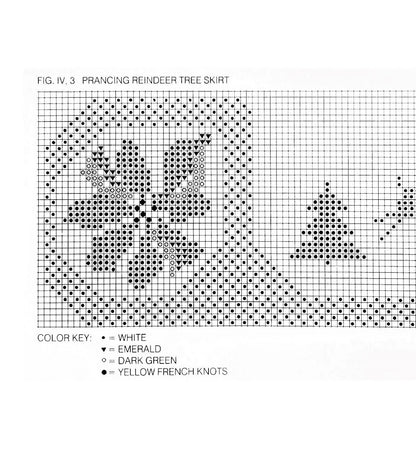 Vintage Cross Stitch Sewing Pattern Square Reindeer Christmas Tree Skirt PDF Instant Digital Download