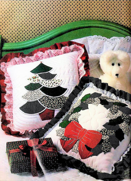 Vintage Sewing Pattern Christmas Calico Patchwork Pillows Trio PDF Instant Digital Download Quilted Tree Wreath Cushions 3 Designs