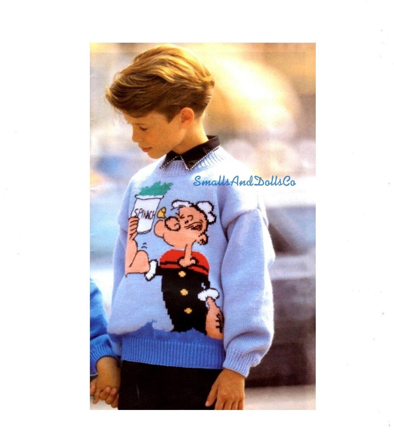 Vintage Knitting Pattern Childs Kids Popeye the Sailor Man Sweater PDF Instant Digital Download Pullover Jumper Boys Teens 6-14 Yrs 10 Ply