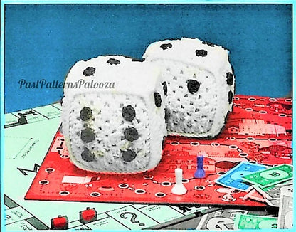 Vintage Crochet Pattern Large 4" Pair of Dice PDF Instant Digital Download Game Night Room Gambling Novelty Granny Square Amigurumi 10 Ply