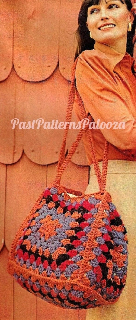 Vintage Crochet Pattern Oversized Granny Squares Handbag Cube Pouch Bag Boho Retro Chic PDF Instant Digital Download Carry All Tote Purse