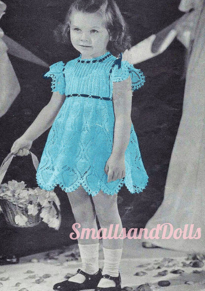 Vintage Crochet Pattern Toddler Girls Pineapple Lace Ribbon Dress PDF Instant Digital Download Flower Girl Easter Frock 2-4 Years