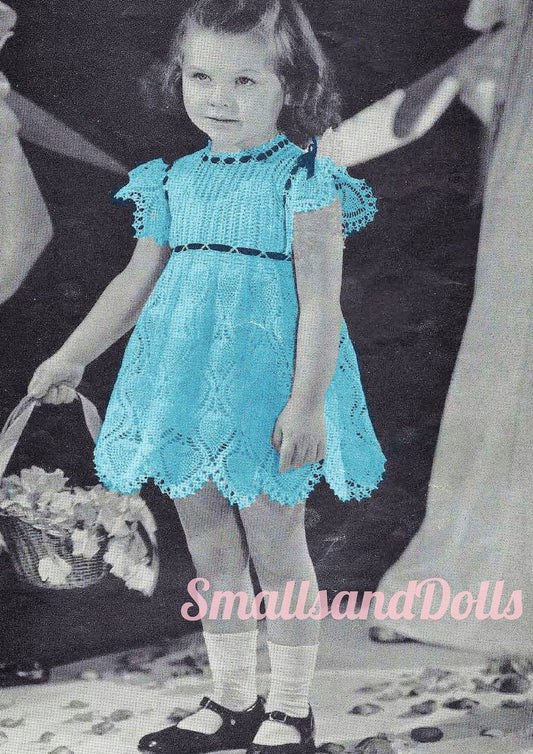 Vintage Crochet Pattern Toddler Girls Pineapple Lace Ribbon Dress PDF Instant Digital Download Flower Girl Easter Frock 2-4 Years