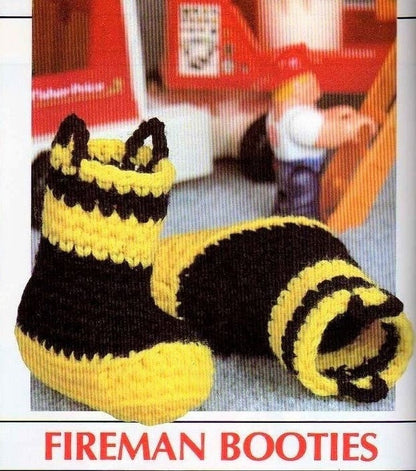 Vintage Crochet Pattern Baby Fireman Booties PDF Instant Digital Download Crocheted Infant Firefighter Boots 4 Ply