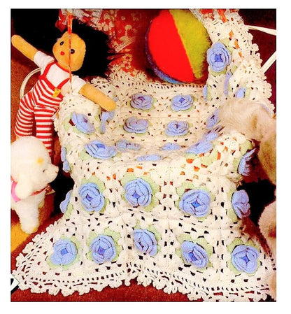 Vintage Crochet Pattern Granny Square Cabbage Rose Baby Afghan Blanket PDF Instant Digital Download Flower Motif Crib Cot Cover 5 Ply