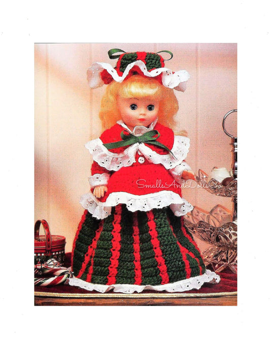 Vintage Crochet Pattern 13" Festive Christmas Music Box Doll Eyelet Fabric Trimmed Outfit PDF Instant Digital Download 10 Ply