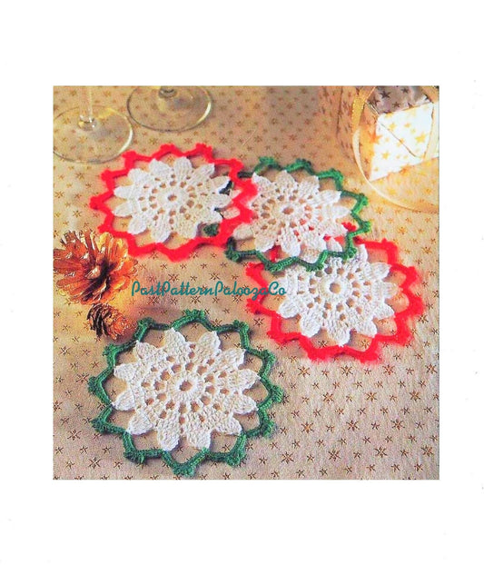 Vintage Crochet Pattern 4" Christmas Flower Coasters PDF Instant Digital Download Holiday Bar Table Decor Cotton Thread