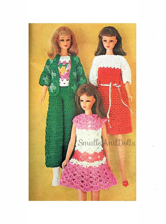 Vintage Thread Crochet Pattern Retro Barbie Doll Clothes Outfits for 11.5 Inch Fashion Dolls PDF Instant Digital Download Dresses Pant Suit