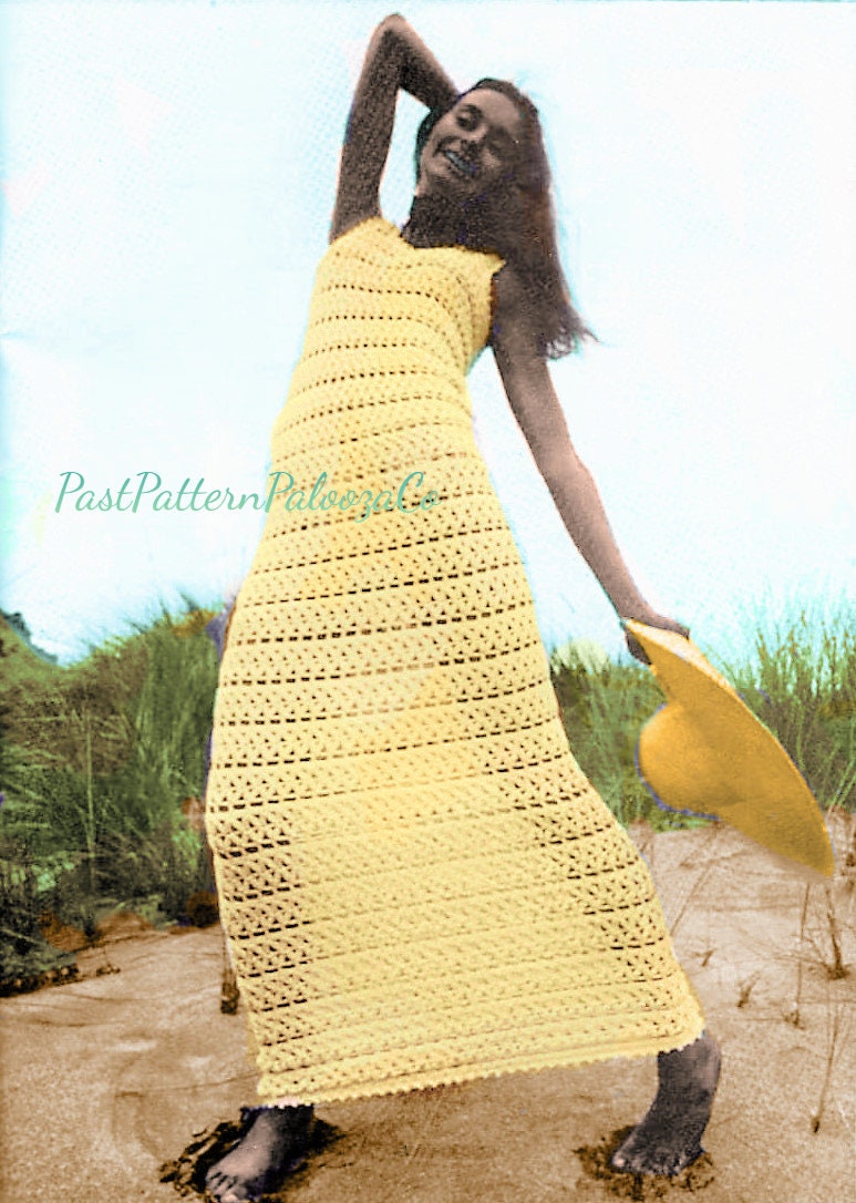 Vintage Crochet Pattern Beach Cover Up Tunic Maxi Dress PDF Instant Digital Download 70s Boho Bohemian Lace Mesh Sea Goddess Seashells