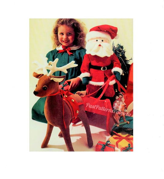 Vintage Christmas Sewing Pattern 18" Santa and Reindeer Soft Sculpture Dolls PDF Instant Digital Download Stuffed Muslin Corduroy Fabric Toy