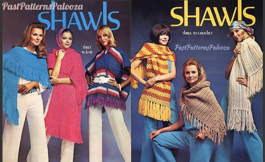 Vintage Womens Shawls Patterns to Knit and Crochet PDF Instant Digital Download Six Groovy Boho 1970s Designs