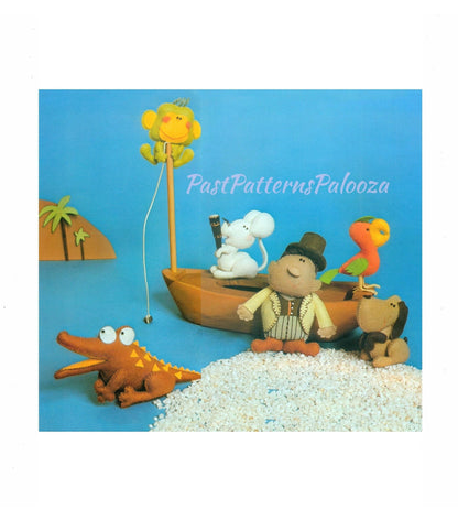 Vintage Sewing Pattern 5" Doctor Doolittle and Animals Felt Soft Toy Doll Figures Playset PDF Instant Digital Download