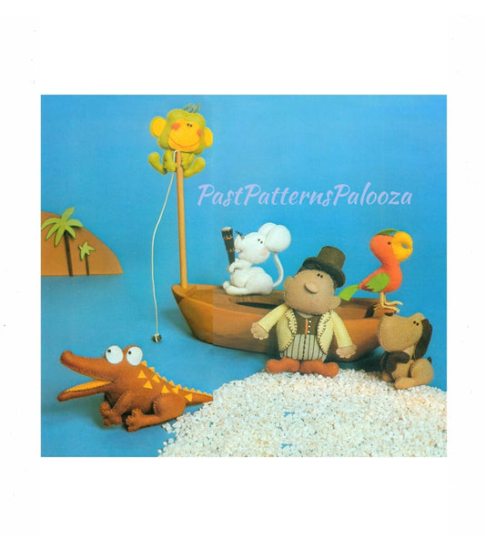 Vintage Sewing Pattern 5" Doctor Doolittle and Animals Felt Soft Toy Doll Figures Playset PDF Instant Digital Download