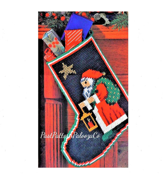 Vintage Christmas Plastic Canvas Pattern 11" Old World Santa Claus Stocking PDF Instant Digital Download 7 Count