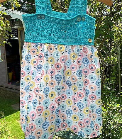 Vintage Crochet Pattern Toddler Girl Flower Blossom Top Yoke Sun Dress PDF Instant Digital Download Sewn Skirt 24m 2T 2 Years 4 Ply