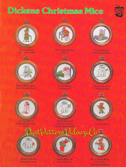 Vintage Cross Stitch Patterns 12 Dickens Christmas Mice Ornaments PDF Instant Digital Download A Christmas Carol Mouse Designs