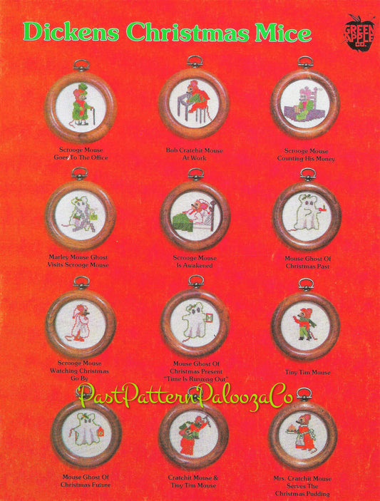 Vintage Cross Stitch Patterns 12 Dickens Christmas Mice Ornaments PDF Instant Digital Download A Christmas Carol Mouse Designs
