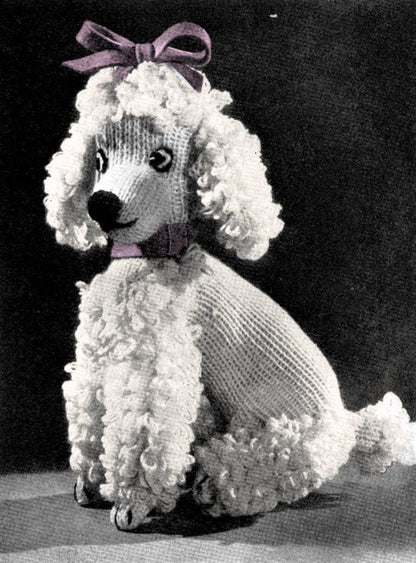 Vintage Knitting Pattern 10" Knit Poodle Toy Dog PDF Instant Digital Download Retro 1950s Stuffed Plush Girl Puppy Amigurumi 3 Ply