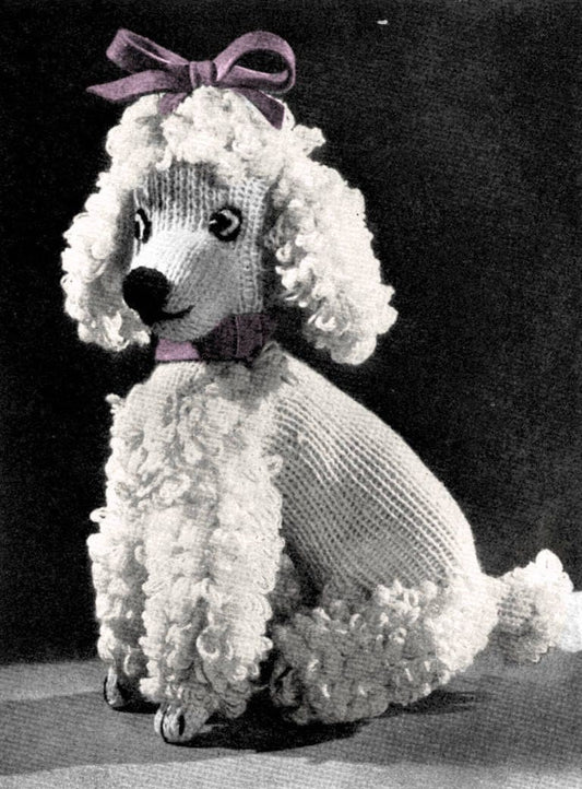 Vintage Knitting Pattern 10" Knit Poodle Toy Dog PDF Instant Digital Download Retro 1950s Stuffed Plush Girl Puppy Amigurumi 3 Ply