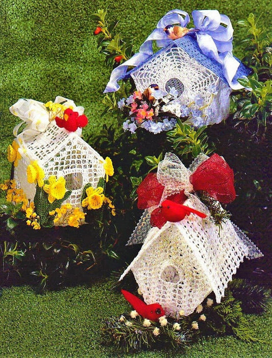 Vintage Thread Crochet Pattern Decorative Lace Birdhouses PDF Instant Digital Download 5 Designs For Centerpiece or Hanging Bird Houses