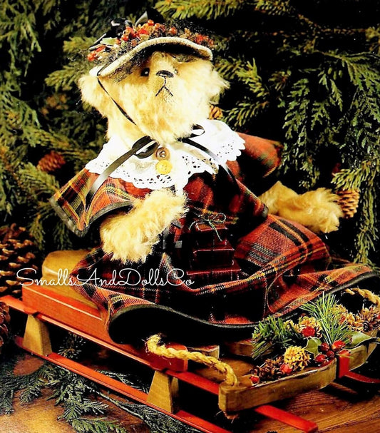 Vintage Sewing Pattern 18" Miss Christmas Lady Teddy Bear Plaid Dress Plush Fur Fabric PDF Instant Digital Download Soft Jointed Holiday Toy