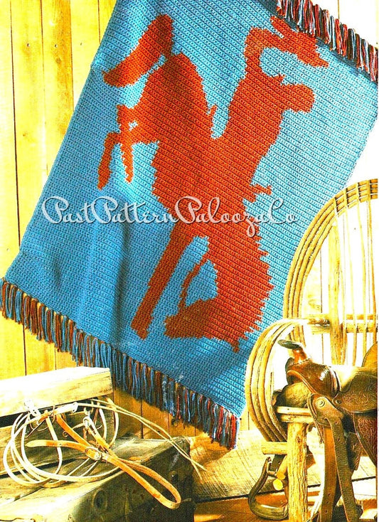 Vintage Crochet Pattern Old West Rodeo Afghan PDF Instant Digital Download Cowboy Bronco Blanket 44x57 12 Ply