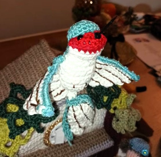 Vintage Crochet Pattern 3" Ruby-Throated Hummingbird PDF Instant Digital Download Small Bird Amigurumi Plush Stuffed Soft Toy or Plant Pick