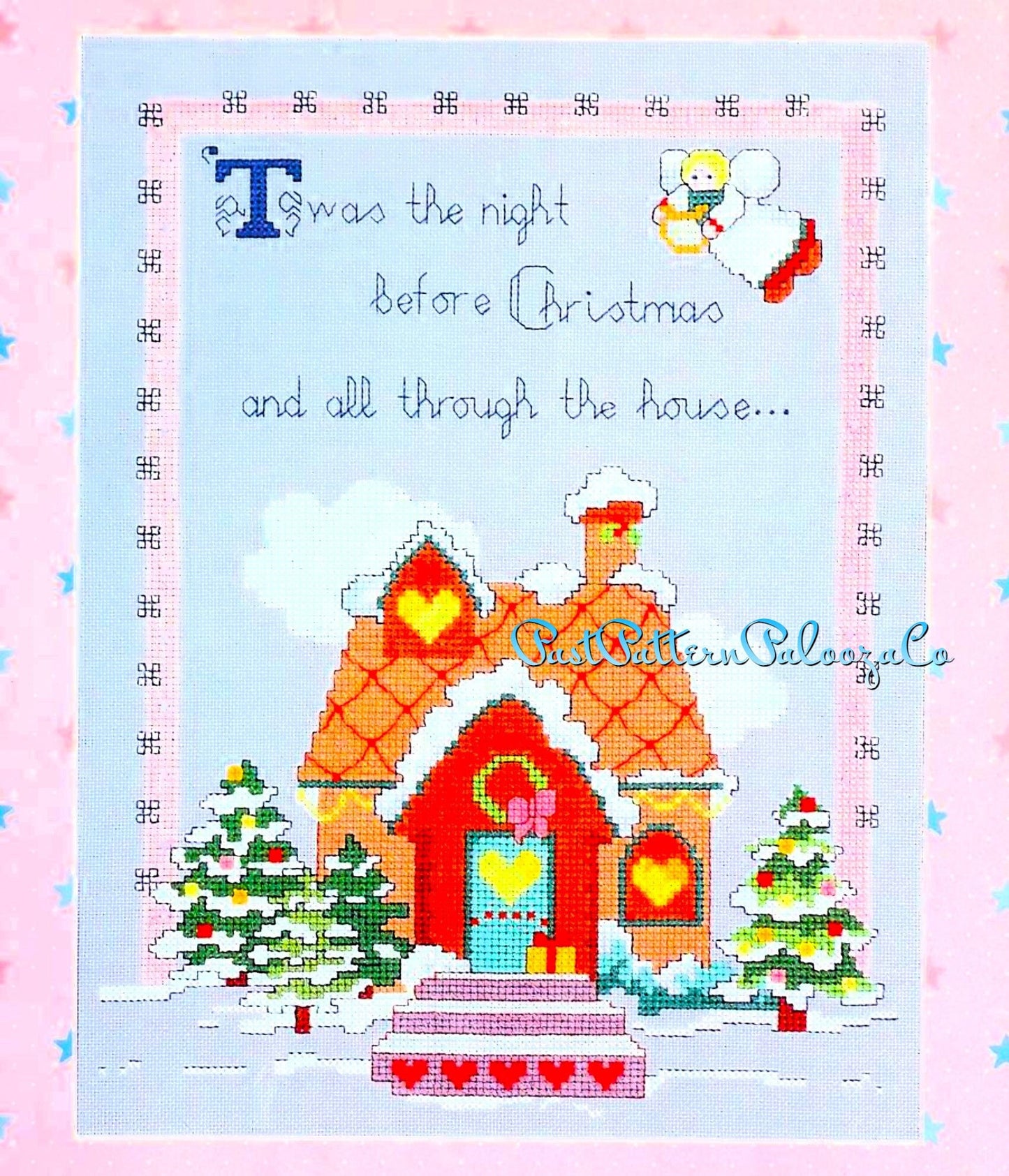 Vintage Cross Stitch Pattern Twas The Night Before Christmas All Through The House PDF Instant Digital Download 10x13