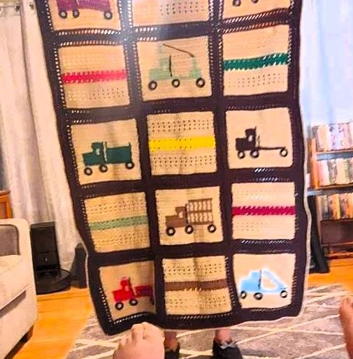 Vintage Crochet Pattern Trucks Vehicles Blocks Baby Afghan Design PDF Instant Digital Download Toddler Bed Crib Blanket 40x54 4 Ply