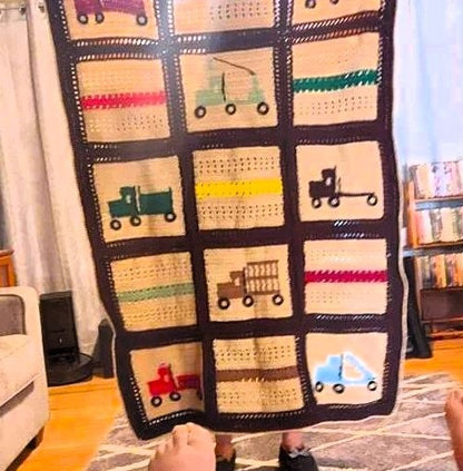 Vintage Crochet Pattern Trucks Vehicles Blocks Baby Afghan Design PDF Instant Digital Download Toddler Bed Crib Blanket 40x54 4 Ply