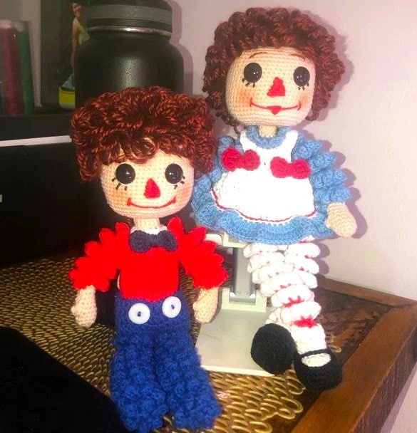 Vintage Crochet Pattern " Raggedy Ann and Andy Soft Toy Dolls Curly Limbed Rag Doll Amigurumi PDF Instant Digital Download 4 Ply