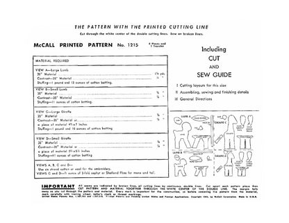 Vintage Sewing Pattern Baby Animals Giraffe Lamb Cotton Fabric Soft Sculpture Toy Doll PDF Instant Digital Download 2 Sizes