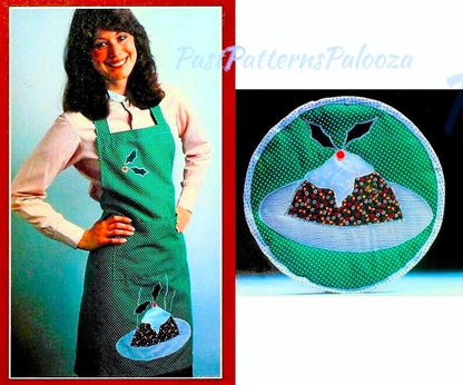 Vintage Sewing Pattern Womens Festive Apron Christmas Plum Pudding  Plus Matching Potholder PDF Instant Digital Download Holiday Hostess Set