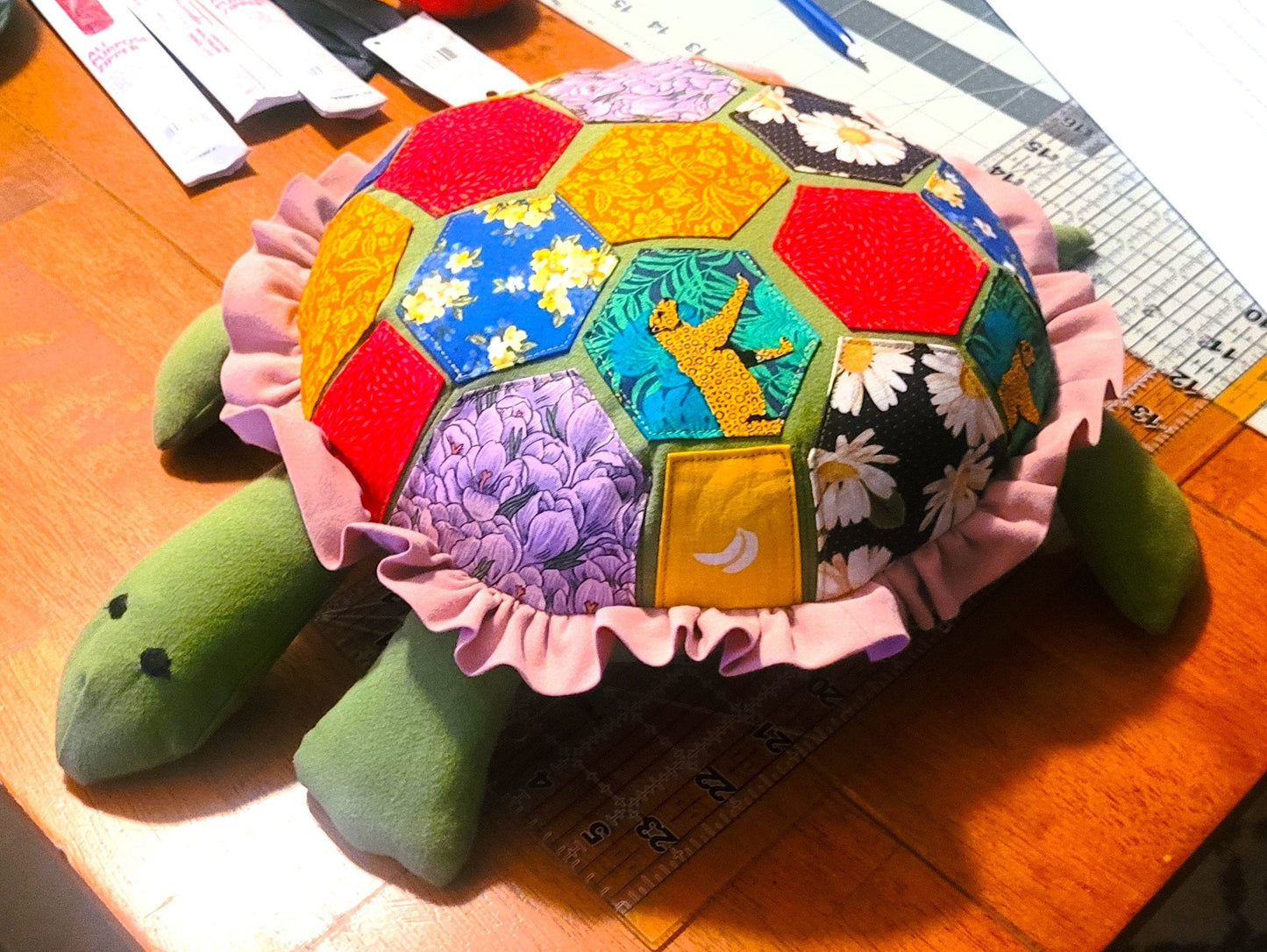 Vintage Sewing Pattern 20" Mosaic Patchwork Fabric Turtle Tortoise Soft Sculpture Doll PDF Instant Digital Download Stuffed Soft Toy