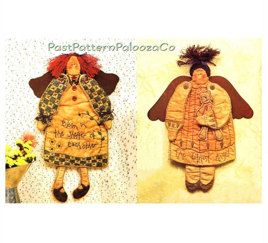 Vintage Sewing Pattern 14" Primitive Country Angels Wall Hangings Homespun Folk Art PDF Instant Digital Download Cotton Fabric 2 Designs