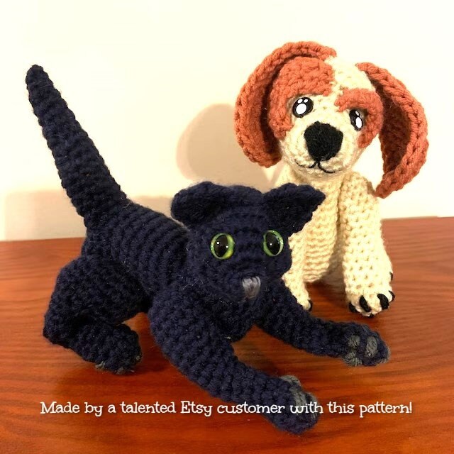 Vintage Crochet Pattern Sweet Kitten and Puppy Retro Amigurumi PDF Instant Digital Download Crocheted Realistic Baby Pet Animals 10 Ply 8"