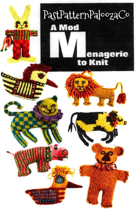 Vintage Knitting Pattern Knit Mod Menagerie Animals PDF Instant Digital Download 1968 Knitted Funky Hippie Psychedelic Amigurumi Soft Toys