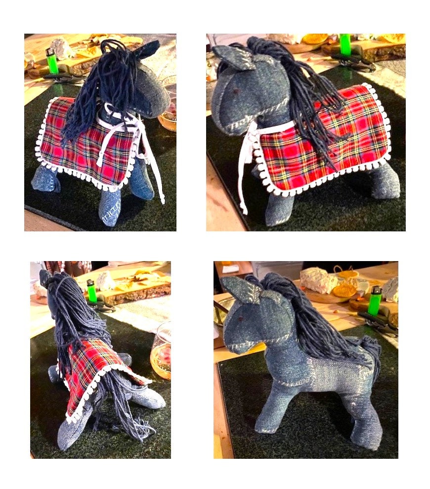 Vintage Sewing Pattern 7" Denim Fabric Pony Horse Soft Sculpture Toy Doll PDF Instant Digital Download Cute Stuffed Steed w Stable Blanket