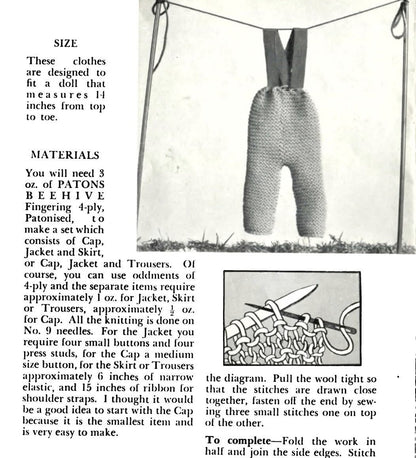 Vintage Knitting Pattern 14" Doll Garter Stitch 2 Outfits PDF Instant Digital Download 4 Ply Quick Easy Knit