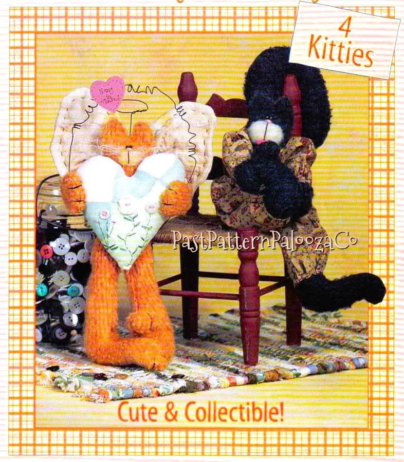 Vintage Sewing Pattern 21" Country Country Angel Cat Plush Felt Dolls PDF Instant Digital Download 4 Bendable Poseable Designs