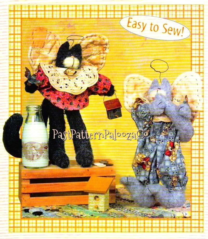 Vintage Sewing Pattern 21" Country Country Angel Cat Plush Felt Dolls PDF Instant Digital Download 4 Bendable Poseable Designs