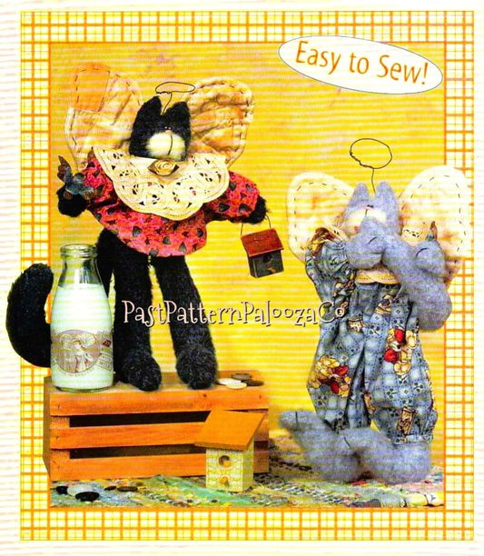Vintage Sewing Pattern 21" Country Country Angel Cat Plush Felt Dolls PDF Instant Digital Download 4 Bendable Poseable Designs