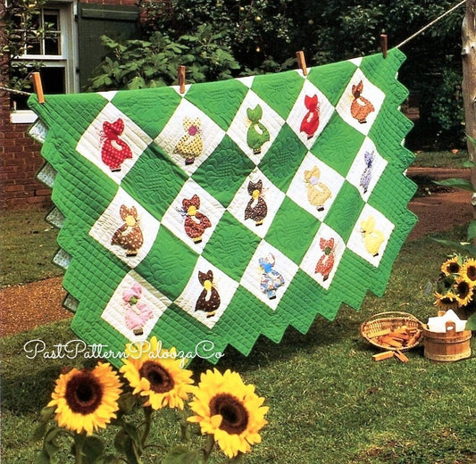 Vintage Sewing Pattern Sunbonnet Sue Windblown Girl Bed Quilt PDF Instant Digital Download Patchwork Applique Blocks Bedspread 78x91